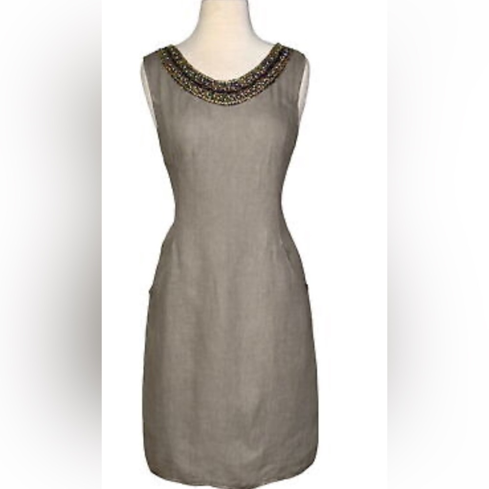 Gray Sheath Midi Dress with Scoop Neck